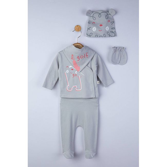 Setul 5 piese nou nascut Ursulet, Tongs baby (Culoare: Gri) JEMtgs_4131_1