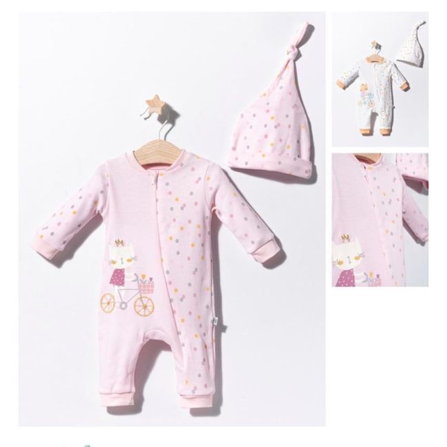 Salopeta cu bulinute cu caciulita pentru bebelusi Cats, Tongs baby (Culoare: Somon, Marime: 6-9 luni) JEMtgs_2911_6