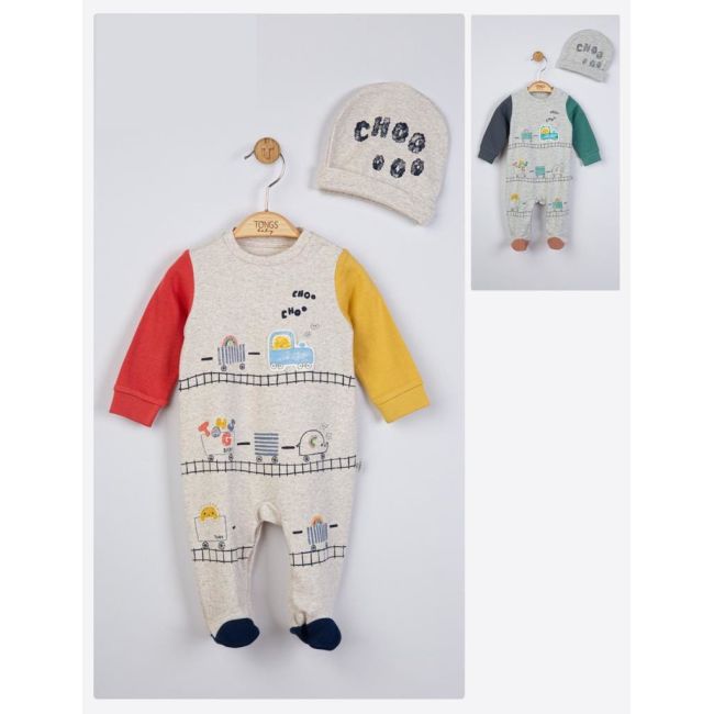 Salopeta cu caciulita pentru bebelusi Choo Choo, Tongs baby (Culoare: Galben, Marime: 6-9 luni) JEMtgs_4070_6