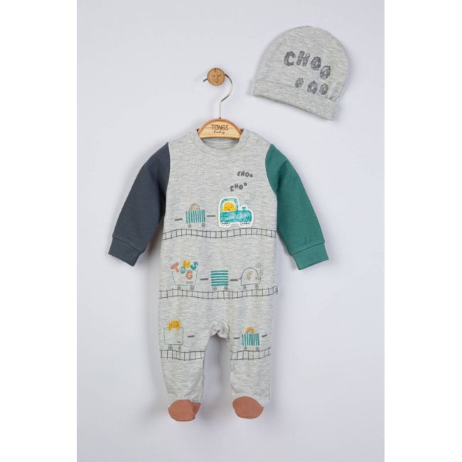 Salopeta cu caciulita pentru bebelusi Choo Choo, Tongs baby (Culoare: Galben, Marime: 6-9 luni) JEMtgs_4070_6
