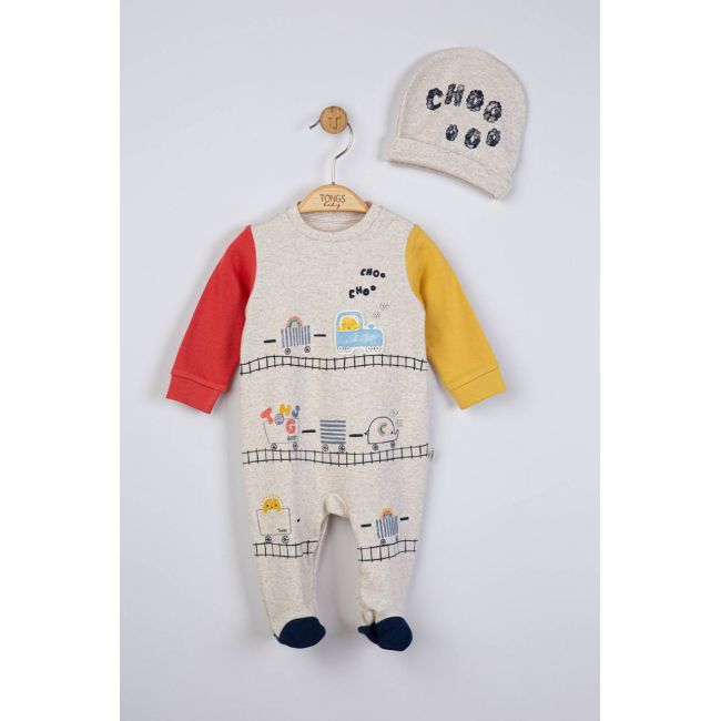 Salopeta cu caciulita pentru bebelusi Choo Choo, Tongs baby (Culoare: Galben, Marime: 6-9 luni) JEMtgs_4070_6