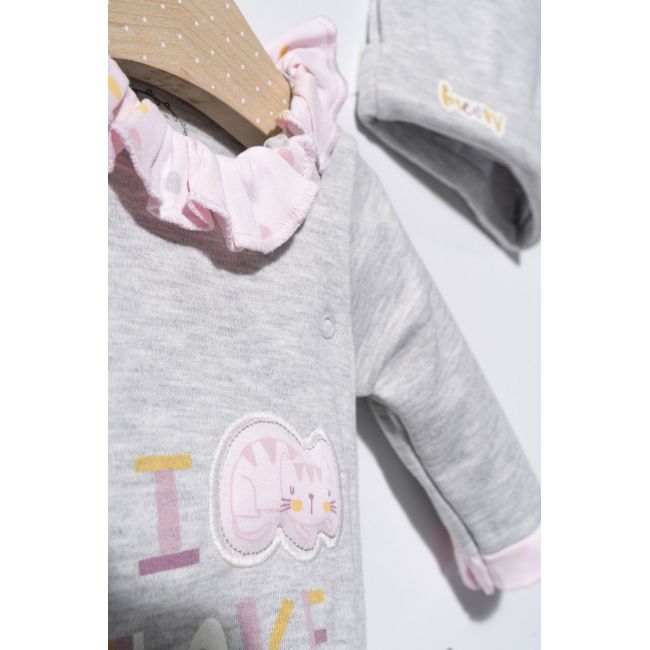 Salopeta cu caciulita pentru bebelusi Pisicute, Tongs baby (Culoare: Gri, Marime: 6-9 luni) JEMtgs_2910_3