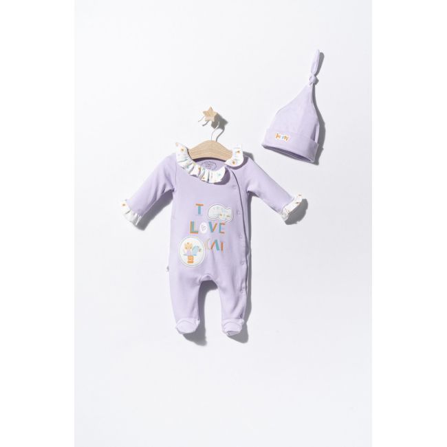 Salopeta cu caciulita pentru bebelusi Pisicute, Tongs baby (Culoare: Mov, Marime: 6-9 luni) JEMtgs_2910_6