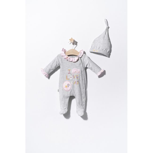 Salopeta cu caciulita pentru bebelusi Pisicute, Tongs baby (Culoare: Mov, Marime: 6-9 luni) JEMtgs_2910_6