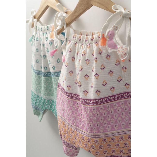 Salopeta de vara din muselina pentru bebelusi Peacock, Tongs baby (Culoare: Somon, Marime: 6-9 luni) JEMtgs_4301_6