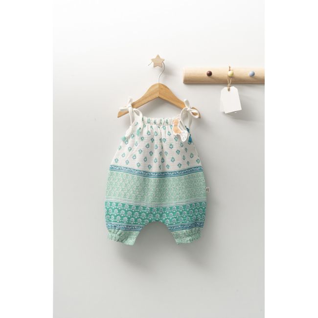 Salopeta de vara din muselina pentru bebelusi Peacock, Tongs baby (Culoare: Verde, Marime: 3-6 Luni) JEMtgs_4301_2