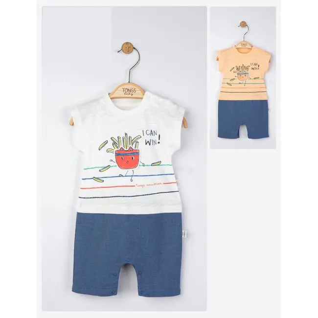 Salopeta de vara pentru bebelusi Marathon, Tongs baby (Marime: 0-3 Luni, Culoare: Ecru) JEMtgs_4311_4