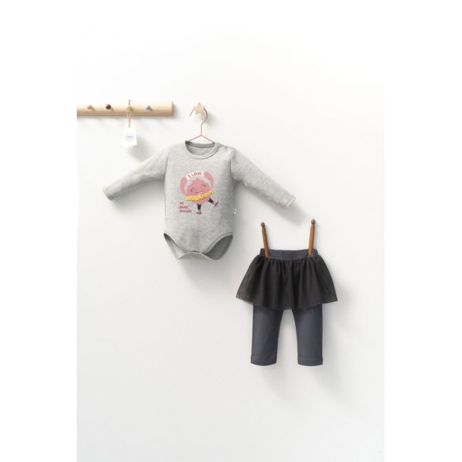 Set 2 piese cu body si pantalonasi cu tulle pentru fetite Monster, Tongs baby (Culoare: Roz, Marime: 6-9 luni) JEMtgs_4412_7