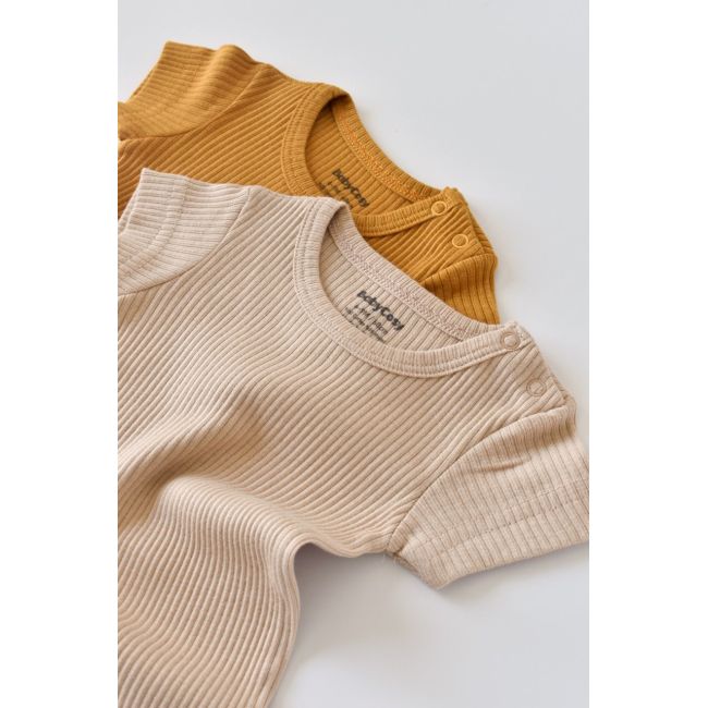 Set de 2 body-uri cu maneca scurta din bumbac organic si modal - Mustar/ Somon (Marime: 3-6 Luni) JEMBC-CSYM11204-3