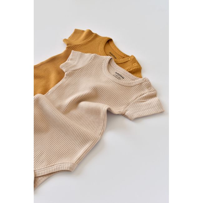 Set de 2 body-uri cu maneca scurta din bumbac organic si modal - Mustar/ Somon (Marime: 3-6 Luni) JEMBC-CSYM11204-3