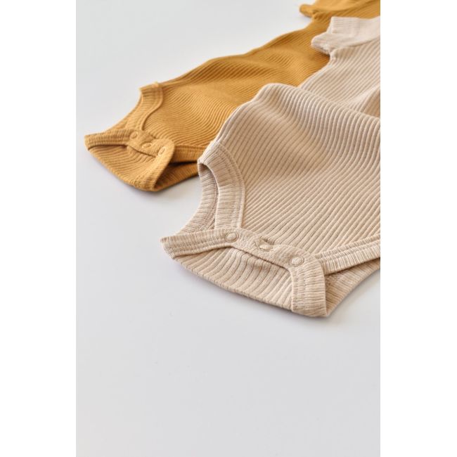 Set de 2 body-uri cu maneca scurta din bumbac organic si modal - Mustar/ Somon (Marime: 6-9 luni) JEMBC-CSYM11204-6