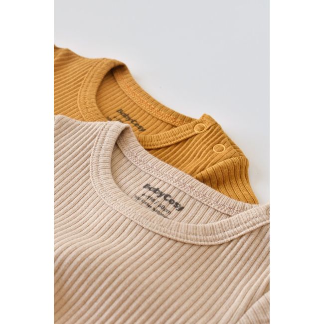 Set de 2 body-uri cu maneca scurta din bumbac organic si modal - Mustar/ Somon (Marime: 6-9 luni) JEMBC-CSYM11204-6