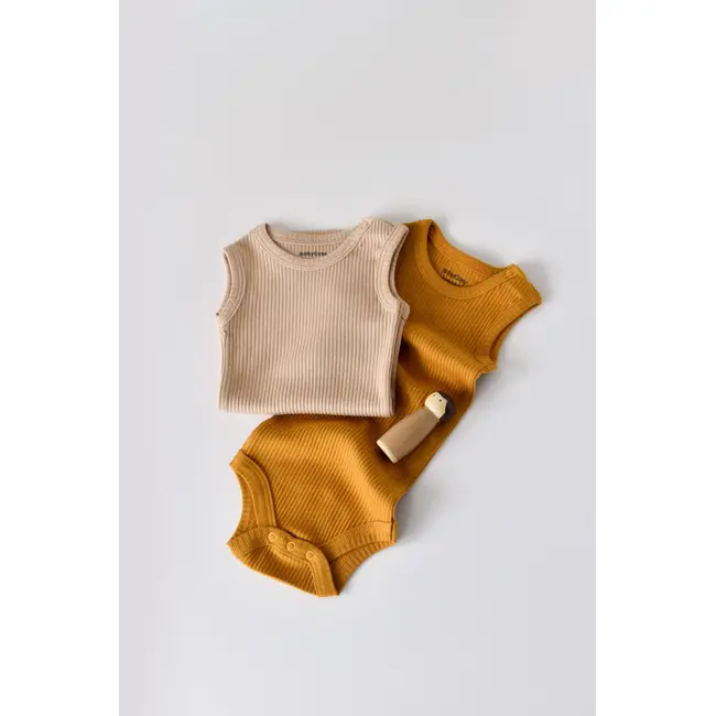 Set de 2 body-uri fara maneci din bumbac organic si modal - Mustar/Somon (Marime: 0-3 Luni) JEMBC-CSYM11104-0