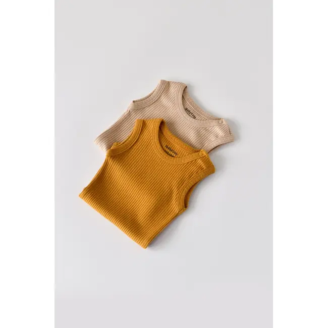 Set de 2 body-uri fara maneci din bumbac organic si modal - Mustar/Somon (Marime: 0-3 Luni) JEMBC-CSYM11104-0