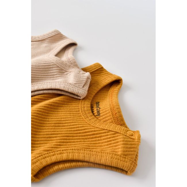 Set de 2 body-uri fara maneci din bumbac organic si modal - Mustar/Somon (Marime: 18-24 Luni) JEMBC-CSYM11104-18