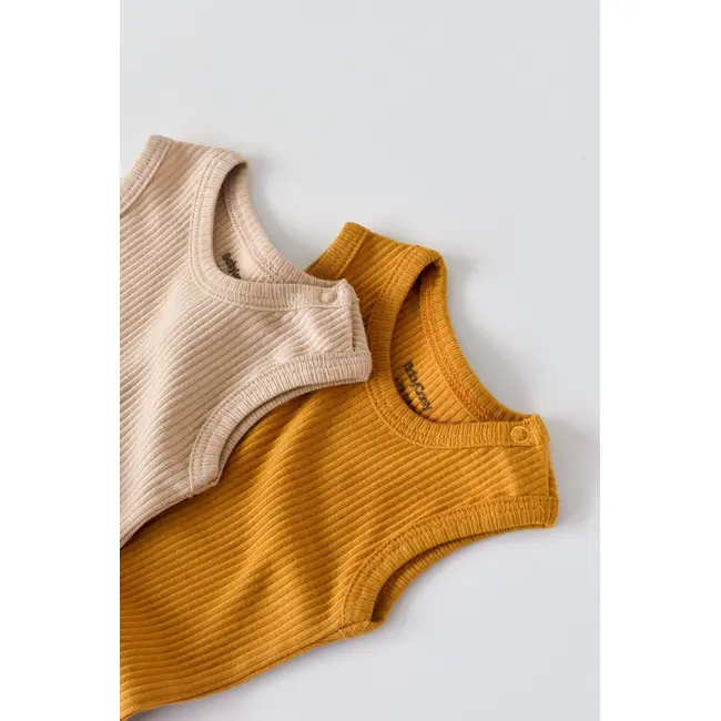 Set de 2 body-uri fara maneci din bumbac organic si modal - Mustar/Somon (Marime: 9-12 luni) JEMBC-CSYM11104-9
