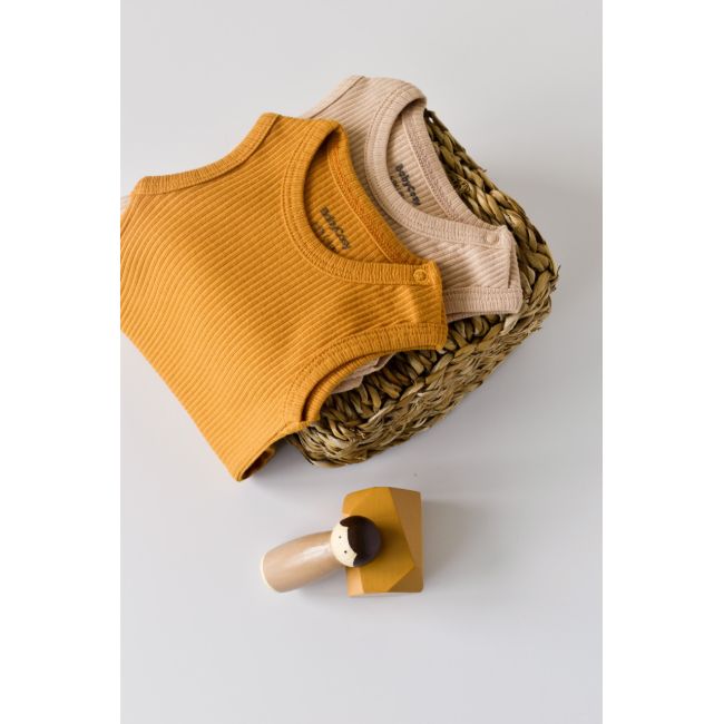 Set de 2 body-uri fara maneci din bumbac organic si modal - Mustar/Somon (Marime: 9-12 luni) JEMBC-CSYM11104-9