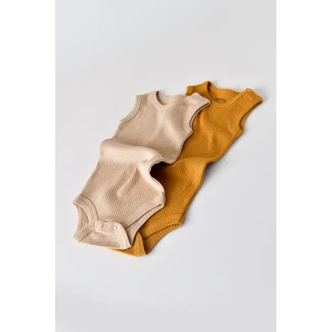 Set de 2 body-uri fara maneci din bumbac organic si modal - Mustar/Somon (Marime: 9-12 luni) JEMBC-CSYM11104-9