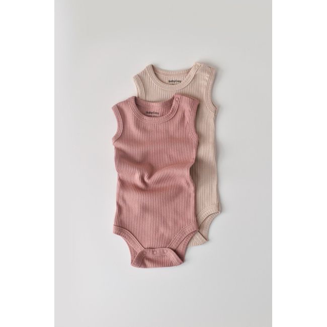 Set de 2 body-uri fara maneci din bumbac organic si modal - Roz/Blush (Marime: 0-3 Luni) JEMBC-CSYM11107-0