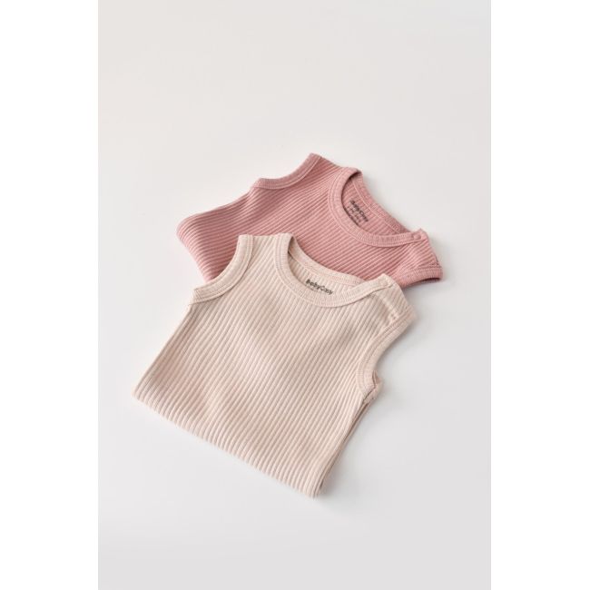 Set de 2 body-uri fara maneci din bumbac organic si modal - Roz/Blush (Marime: 0-3 Luni) JEMBC-CSYM11107-0