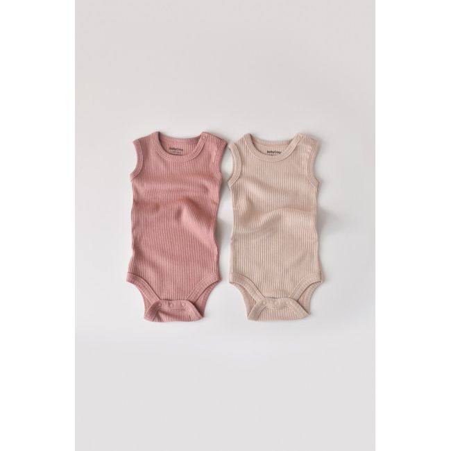 Set de 2 body-uri fara maneci din bumbac organic si modal - Roz/Blush (Marime: 3-6 Luni) JEMBC-CSYM11107-3