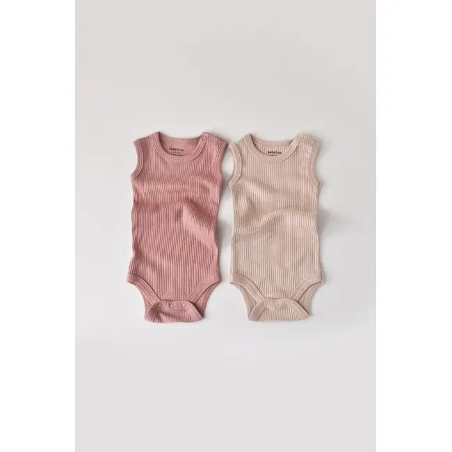 Set de 2 body-uri fara maneci din bumbac organic si modal - Roz/Blush (Marime: 6-9 luni) JEMBC-CSYM11107-6