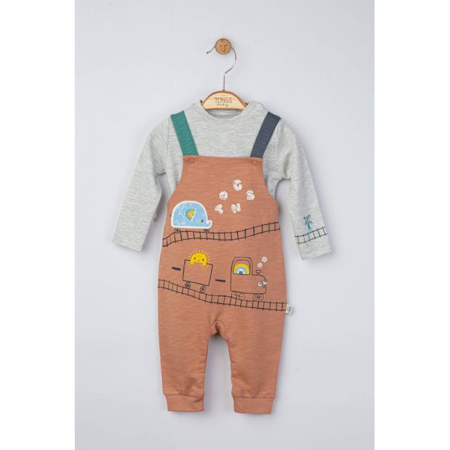 Set salopeta cu bluzita pentru bebelusi Choo Choo, Tongs baby (Culoare: Maro, Marime: 3-6 Luni) JEMtgs_4076_1
