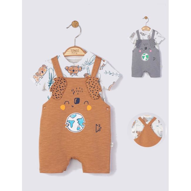 Set salopeta cu tricou de vara pentru bebelusi Koala, Tongs baby (Culoare: Gri, Marime: 3-6 Luni) JEMtgs_4156_4
