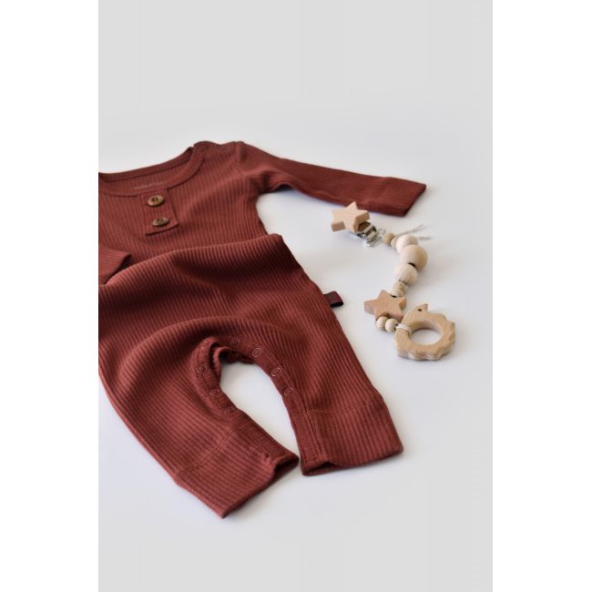 Salopeta cu maneca lunga si panataloni lungi din bumbac organic si modal - Caramiziu (Marime: 18-24 Luni) JEMBC-CSYM11409-18