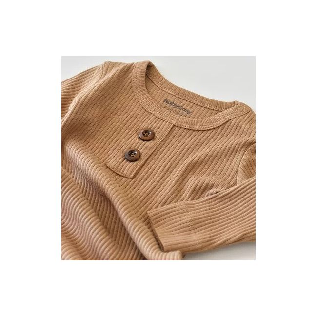 Salopeta cu maneca lunga si panataloni lungi din bumbac organic si modal - Maro (Marime: 6-9 luni) JEMBC-CSYM11414-6