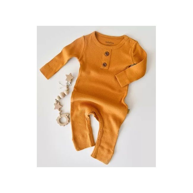 Salopeta cu maneca lunga si panataloni lungi din bumbac organic si modal - Mustar (Marime: 6-9 luni) JEMBC-CSYM11408-6