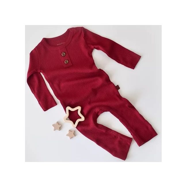 Salopeta cu maneca lunga si panataloni lungi din bumbac organic si modal - Rosu (Marime: 3-6 Luni) JEMBC-CSYM11410-3