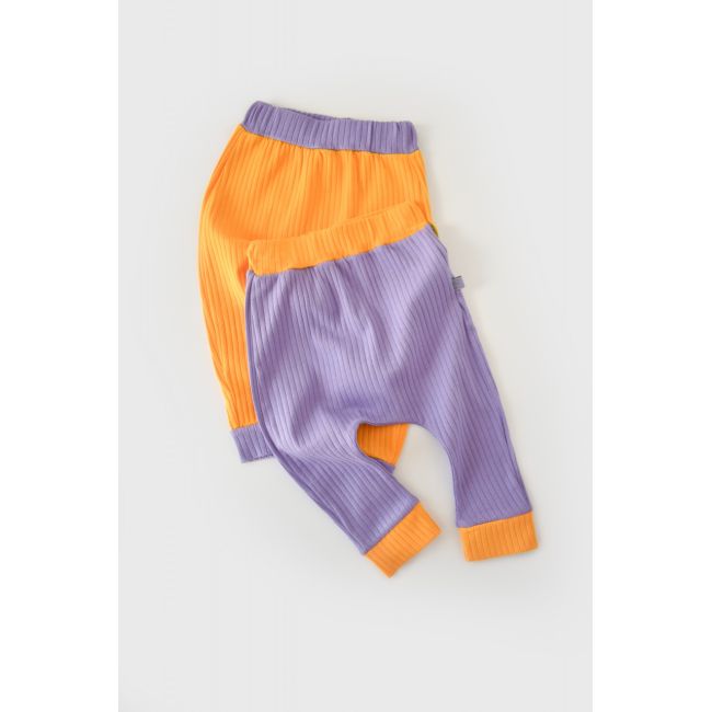Set 2 pantaloni Ribana Bebe Unisex din bumbac organic si 5%elastan - Galben/Mov (Marime: 3-6 Luni) JEMBC-CSYR4002-3