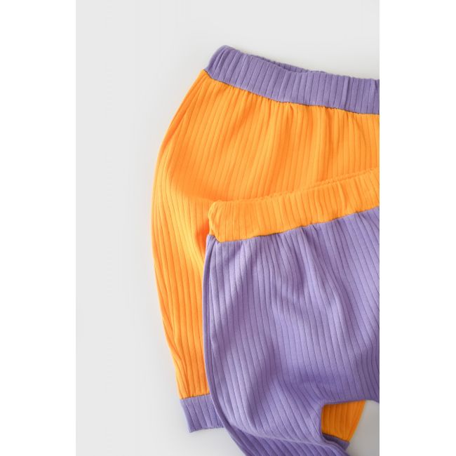 Set 2 pantaloni Ribana Bebe Unisex din bumbac organic si 5%elastan - Galben/Mov (Marime: 3-6 Luni) JEMBC-CSYR4002-3