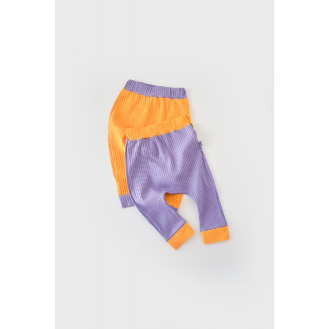 Set 2 pantaloni Ribana Bebe Unisex din bumbac organic si 5%elastan - Galben/Mov (Marime: 3-6 Luni) JEMBC-CSYR4002-3