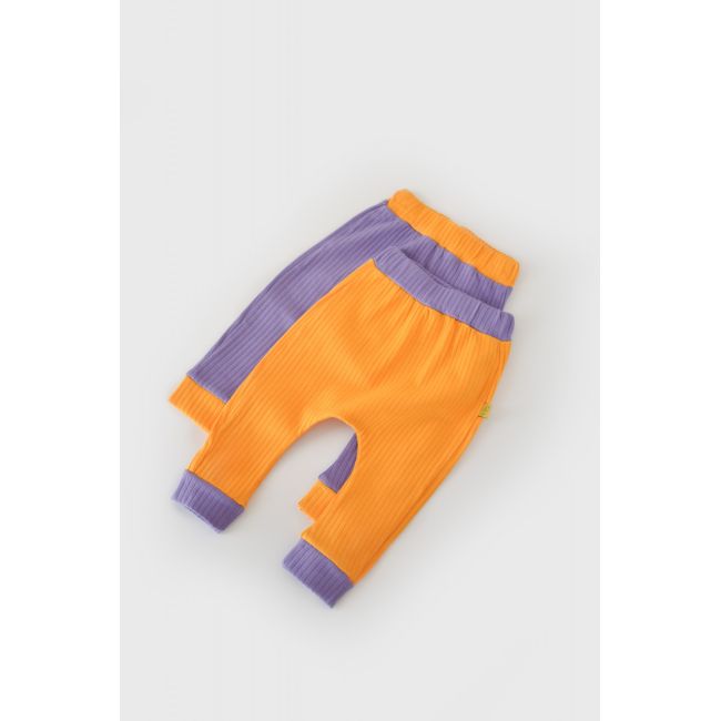 Set 2 pantaloni Ribana Bebe Unisex din bumbac organic si 5%elastan - Galben/Mov (Marime: 9-12 luni) JEMBC-CSYR4002-9