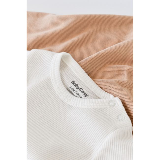 Set 3 piese: body cu maneca lunga, panataloni lungi si caciulita din bumbac organic si modal - Ecru (Marime: 18-24 Luni) JEMBC-CSYM22510-18
