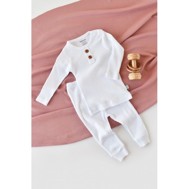 Set bluzita cu maneca lunga si panataloni lungi din bumbac organic si modal - Alb (Marime: 18-24 Luni) JEMBC-CSYM11511-18