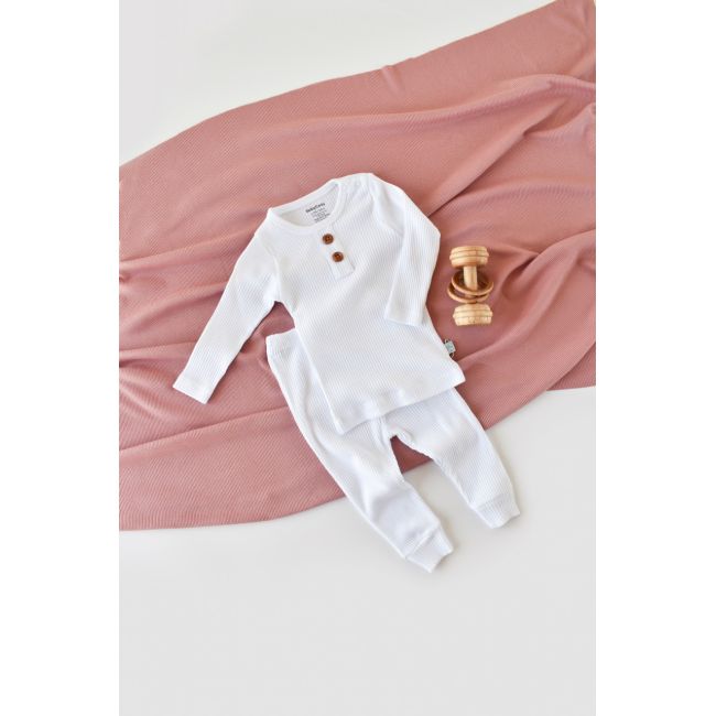 Set bluzita cu maneca lunga si panataloni lungi din bumbac organic si modal - Alb (Marime: 6-9 luni) JEMBC-CSYM11511-6