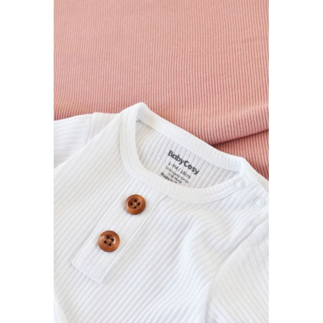 Set bluzita cu maneca lunga si panataloni lungi din bumbac organic si modal - Alb (Marime: 6-9 luni) JEMBC-CSYM11511-6