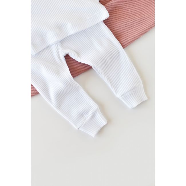 Set bluzita cu maneca lunga si panataloni lungi din bumbac organic si modal - Alb (Marime: 6-9 luni) JEMBC-CSYM11511-6