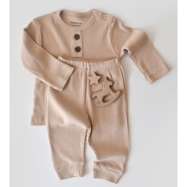 Set bluzita cu maneca lunga si panataloni lungi din bumbac organic si modal - Blush (Marime: 3-6 Luni) JEMBC-CSYM11507-3