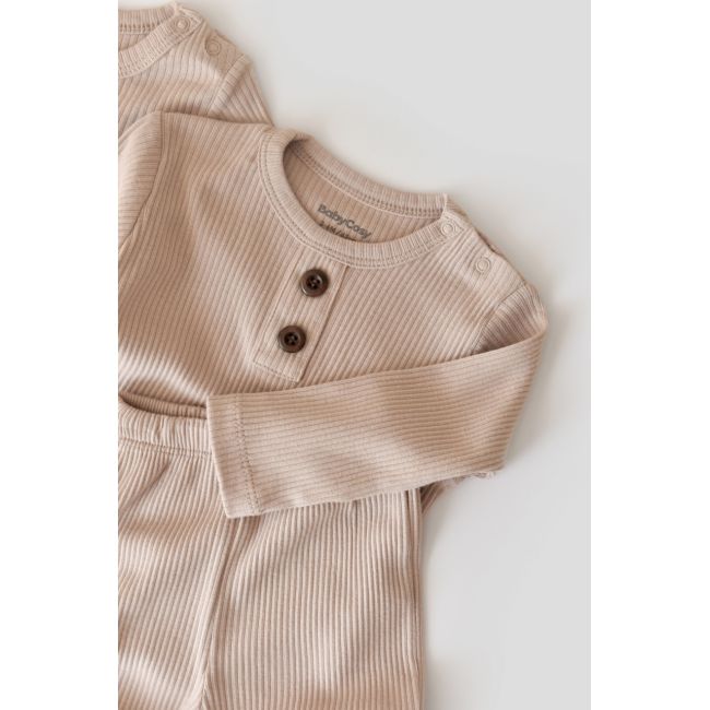 Set bluzita cu maneca lunga si panataloni lungi din bumbac organic si modal - Blush (Marime: 9-12 luni) JEMBC-CSYM11507-9