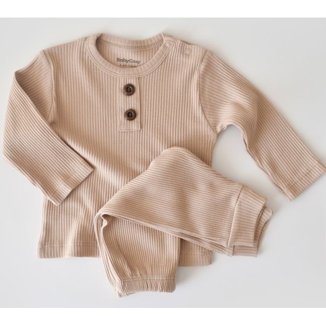 Set bluzita cu maneca lunga si panataloni lungi din bumbac organic si modal - Blush (Marime: 9-12 luni) JEMBC-CSYM11507-9