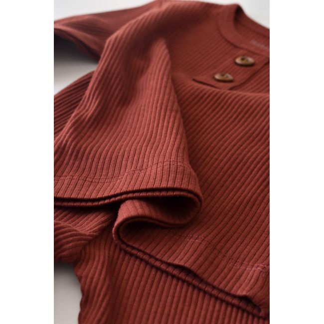 Set bluzita cu maneca lunga si panataloni lungi din bumbac organic si modal - Caramiziu (Marime: 18-24 Luni) JEMBC-CSYM11501-18