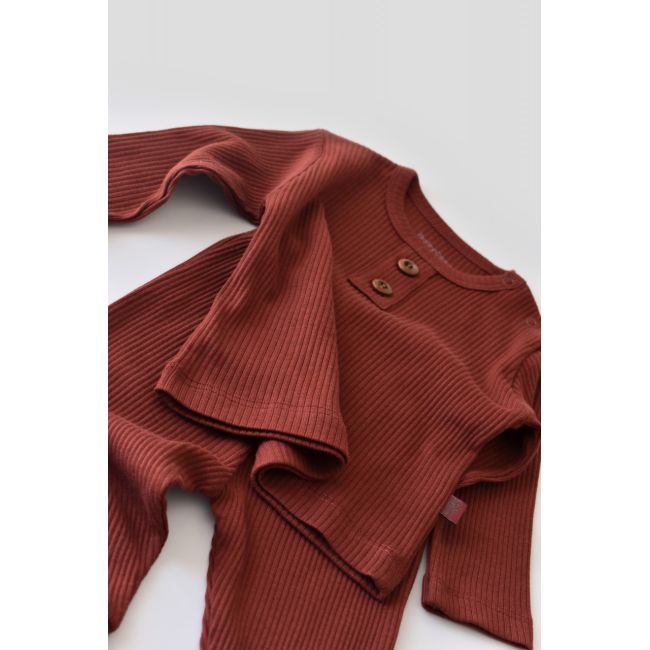 Set bluzita cu maneca lunga si panataloni lungi din bumbac organic si modal - Caramiziu (Marime: 3-6 Luni) JEMBC-CSYM11501-3