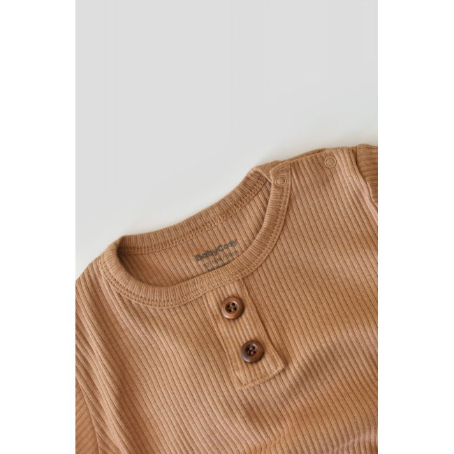 Set bluzita cu maneca lunga si panataloni lungi din bumbac organic si modal - Maro (Marime: 12-18 Luni) JEMBC-CSYM11506-12