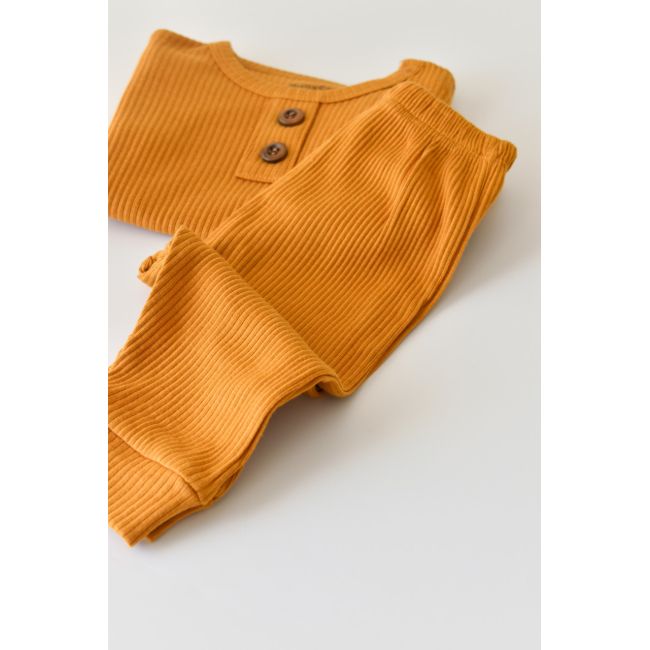 Set bluzita cu maneca lunga si panataloni lungi din bumbac organic si modal - Mustar (Marime: 3-6 Luni) JEMBC-CSYM11500-3