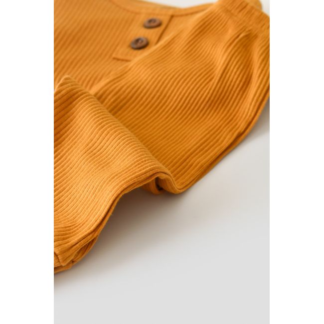 Set bluzita cu maneca lunga si panataloni lungi din bumbac organic si modal - Mustar (Marime: 3-6 Luni) JEMBC-CSYM11500-3