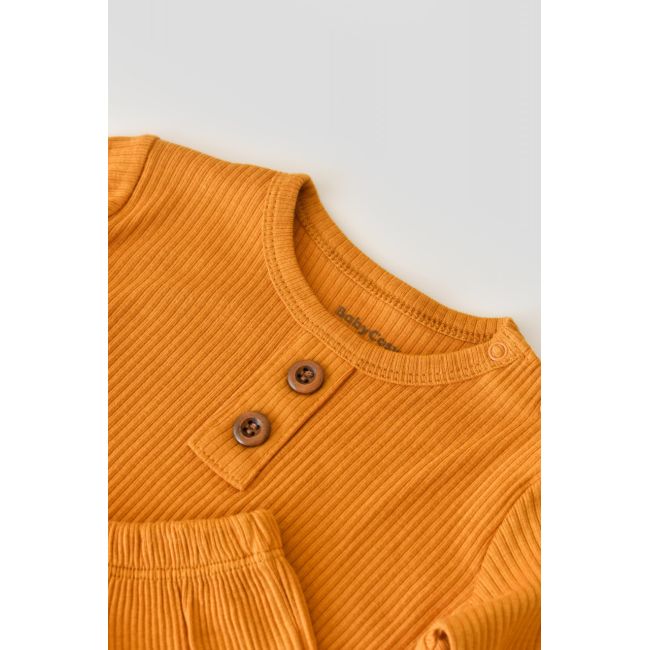 Set bluzita cu maneca lunga si panataloni lungi din bumbac organic si modal - Mustar (Marime: 6-9 luni) JEMBC-CSYM11500-6